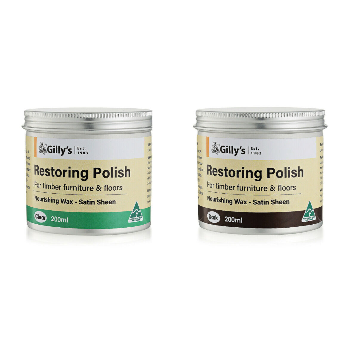 Gilly’s Restoring & New Timber Furniture Polish 200ml Dark or Clear