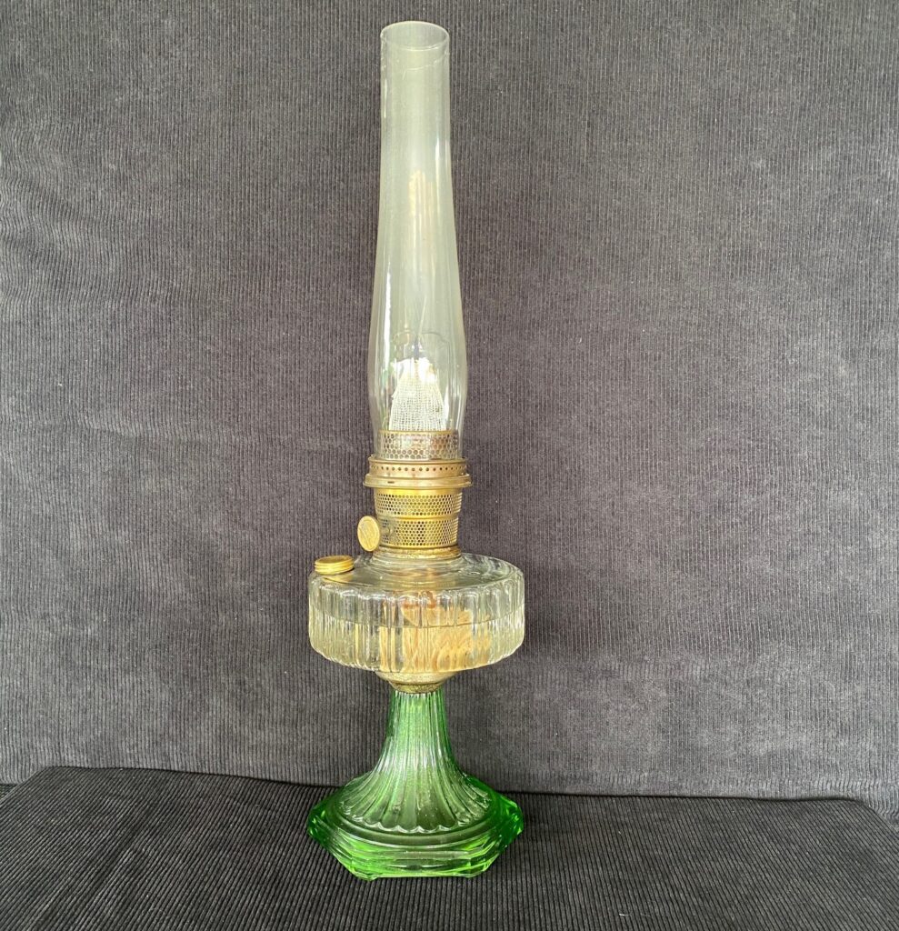 Aladdin Clear Crystal over Green Crystal Corinthian Glass Oil Lamp
