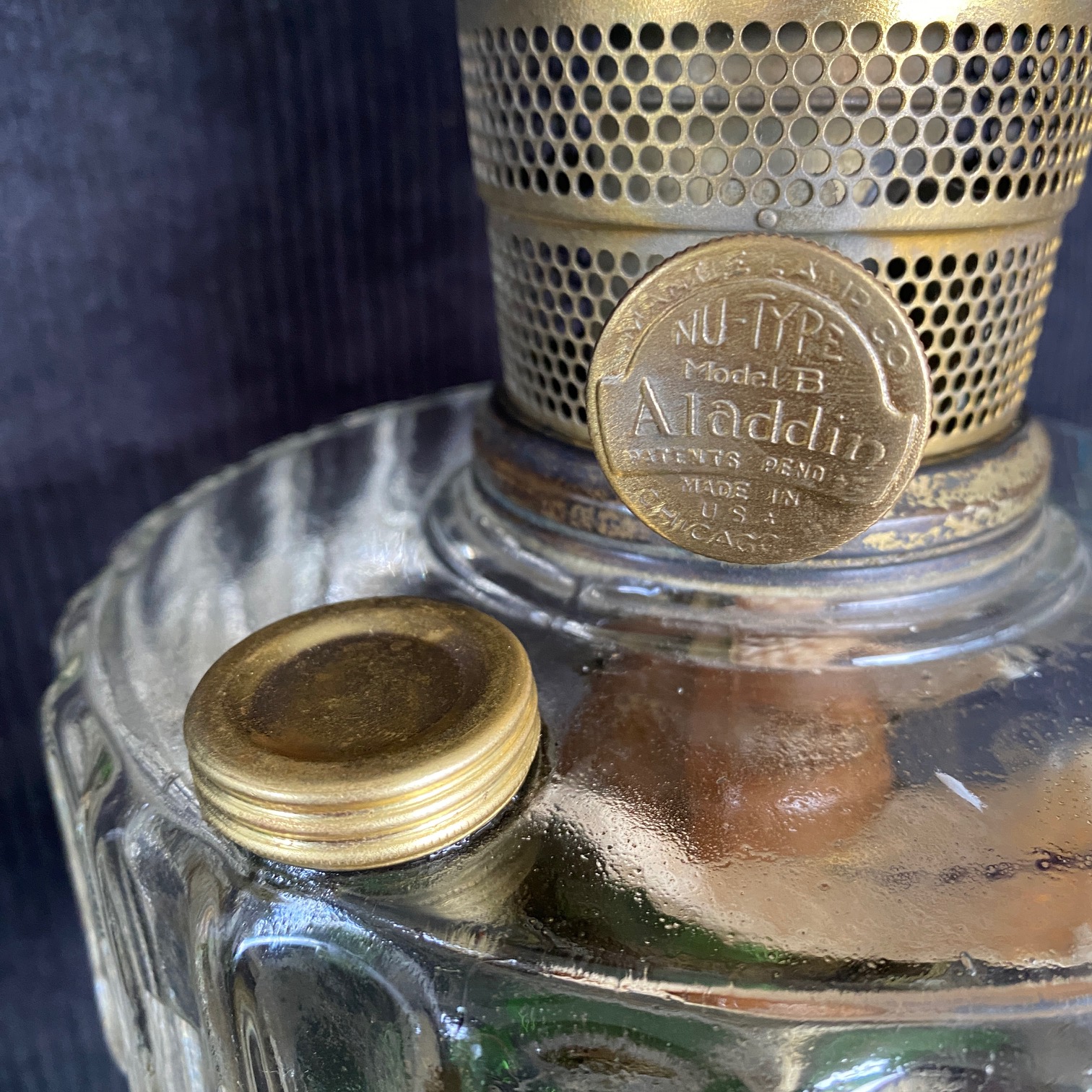 Aladdin Clear Crystal over Green Crystal Corinthian Glass Oil Lamp ...