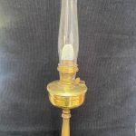 Aladdin Brass Mantle Oil Lamp on Wooden Stand - Original - Complete Package Deal.